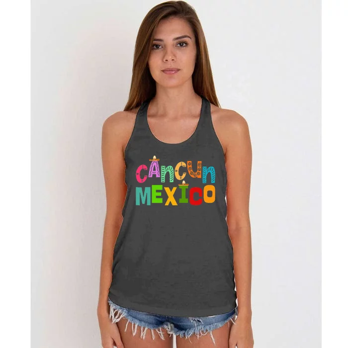 Funny Cancun Mexico Sombrero Colorful Typography Women's Knotted Racerback Tank