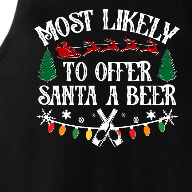 Funny Christmas Most Likely To Offer Santa A Beer Ladies Tri-Blend Wicking Tank