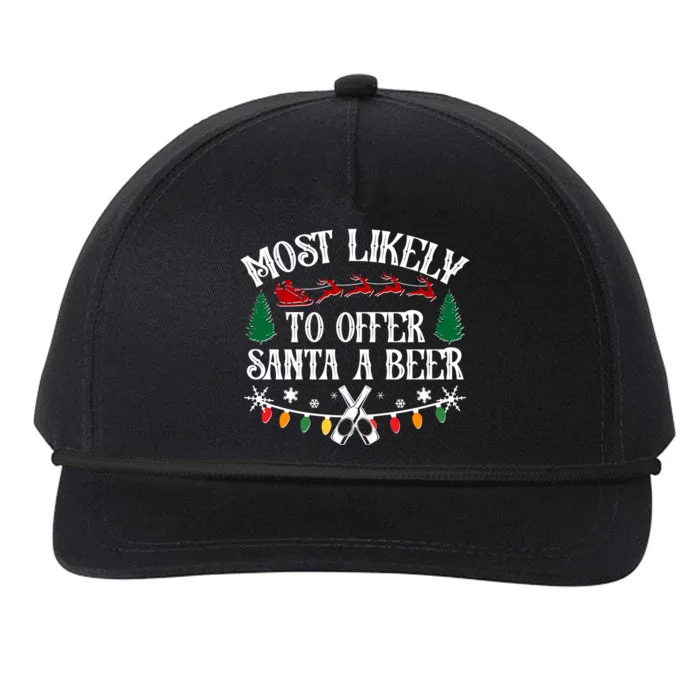 Funny Christmas Most Likely To Offer Santa A Beer Snapback Five-Panel Rope Hat