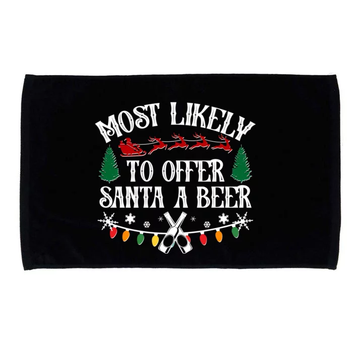 Funny Christmas Most Likely To Offer Santa A Beer Microfiber Hand Towel