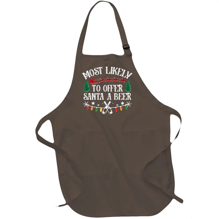 Funny Christmas Most Likely To Offer Santa A Beer Full-Length Apron With Pocket