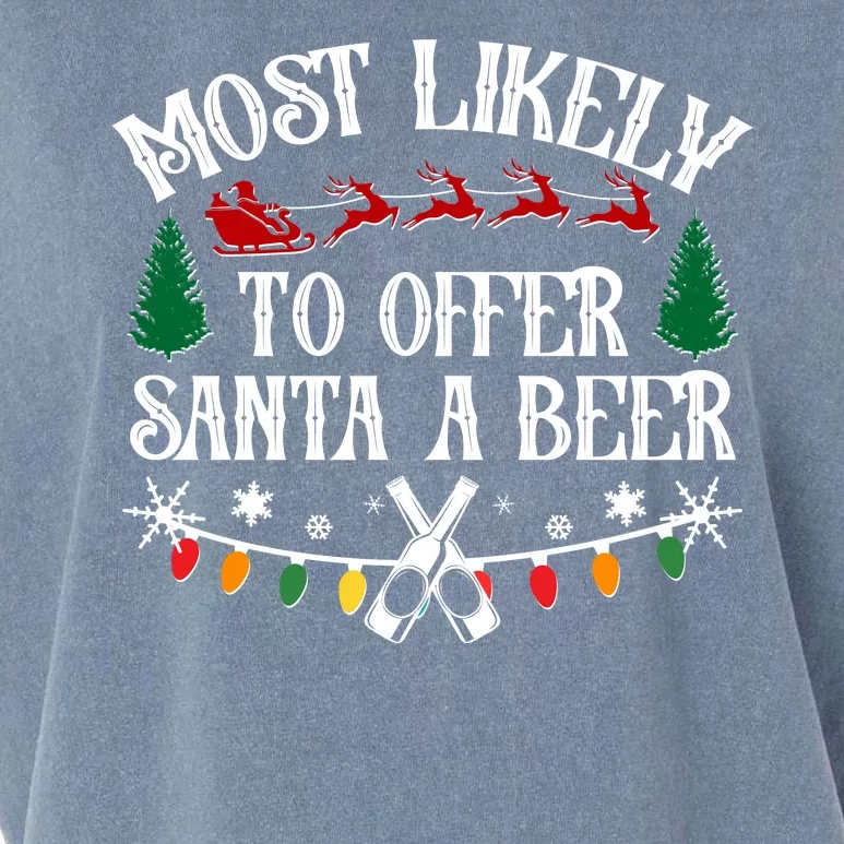 Funny Christmas Most Likely To Offer Santa A Beer Garment-Dyed Women's Muscle Tee