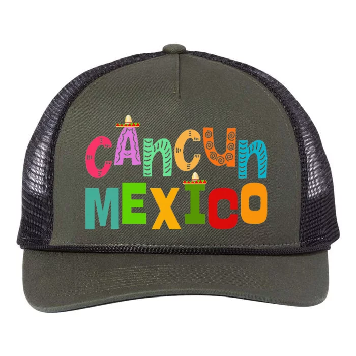 Funny Cancun Mexico Sombrero Colorful Typography Retro Rope Trucker Hat Cap