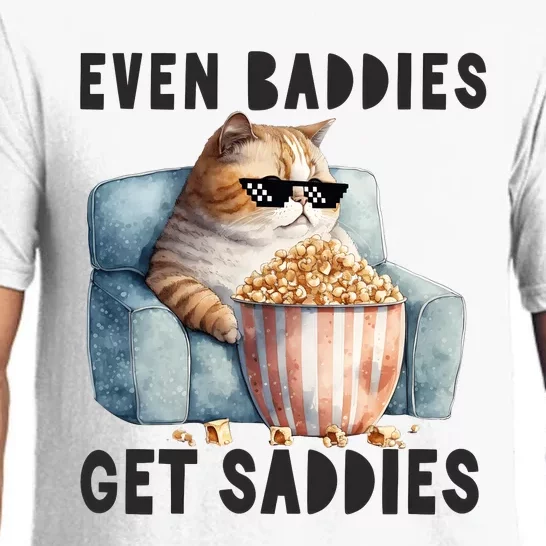 Funny Cat Meme Even Baddies Get Saddies Fat Cat Pajama Set