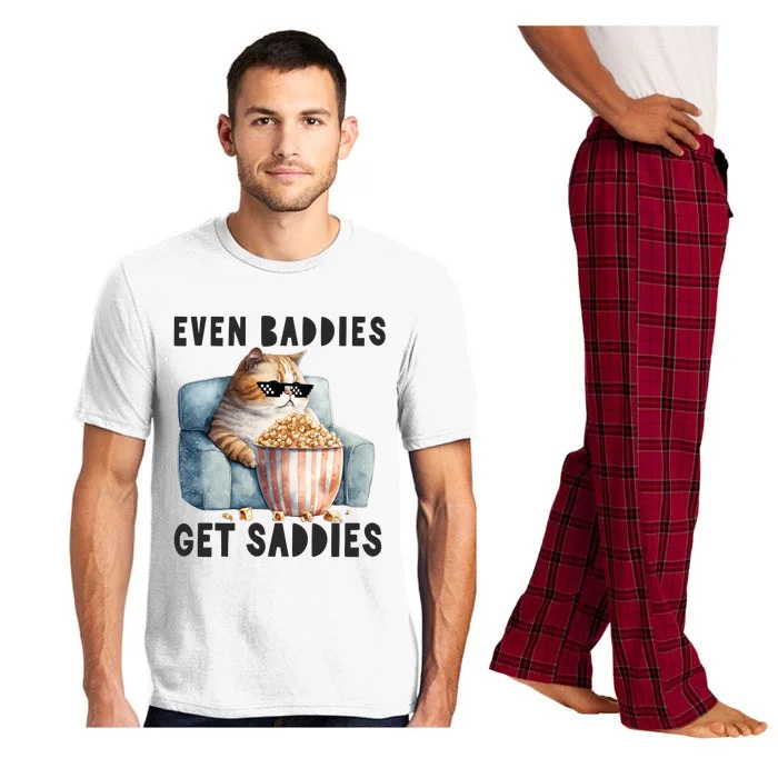 Funny Cat Meme Even Baddies Get Saddies Fat Cat Pajama Set