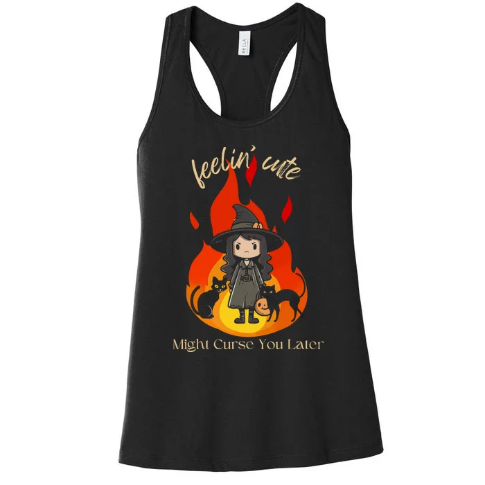 Feeling Cute Might Curse You Later Cute Witch Women's Racerback Tank