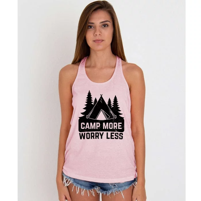 Funny Camp More Worry Less For Campers Camping Gift Women's Knotted Racerback Tank