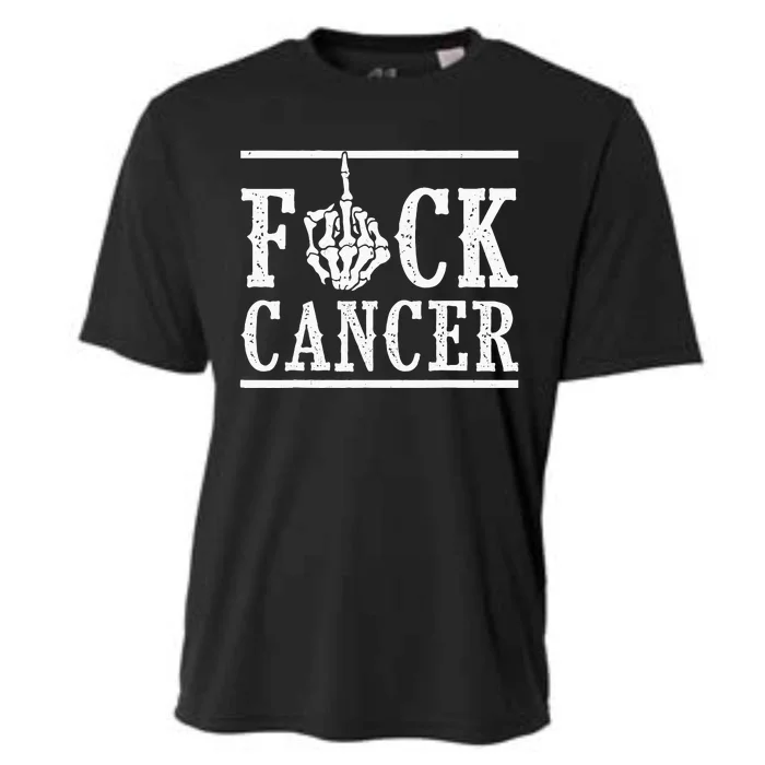 Fuck Cancer Middle Finger Bone Skeleton Cancer Survivor Cooling Performance Crew T-Shirt