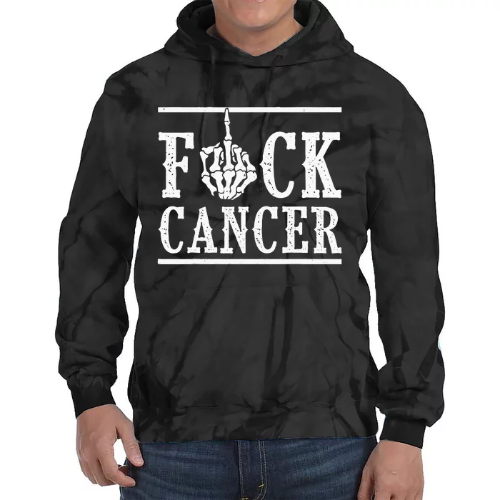 Fuck Cancer Middle Finger Bone Skeleton Cancer Survivor Tie Dye Hoodie