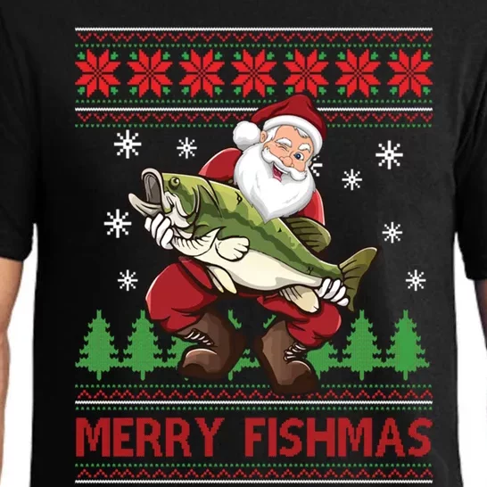 Fishing Christmas Merry Fishmas Sweater Santa Claus Fishing Cute Gift Pajama Set