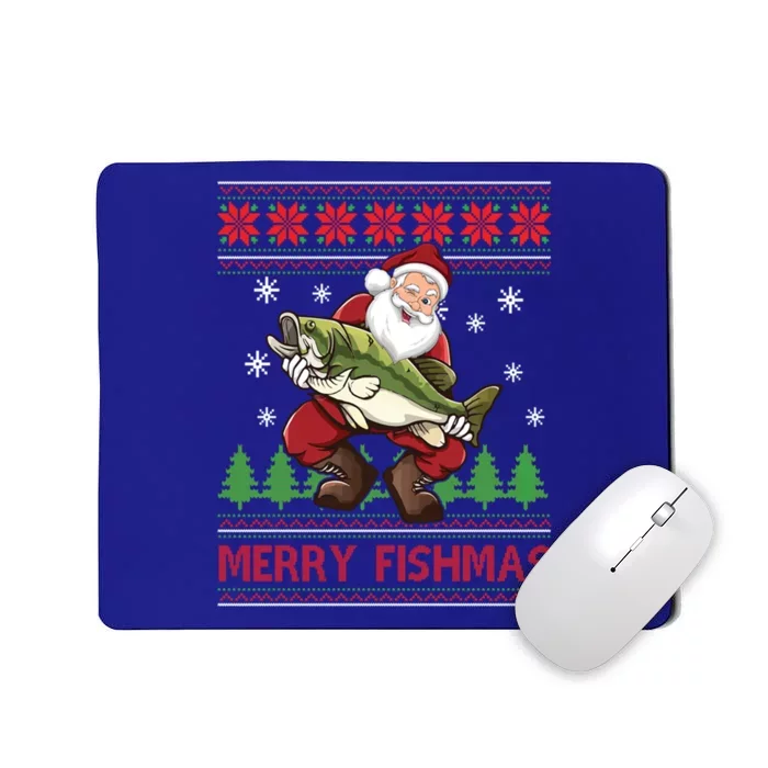 Fishing Christmas Merry Fishmas Sweater Santa Claus Fishing Cute Gift Mousepad