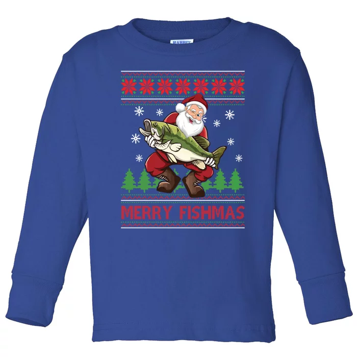 Fishing Christmas Merry Fishmas Sweater Santa Claus Fishing Cute Gift Toddler Long Sleeve Shirt