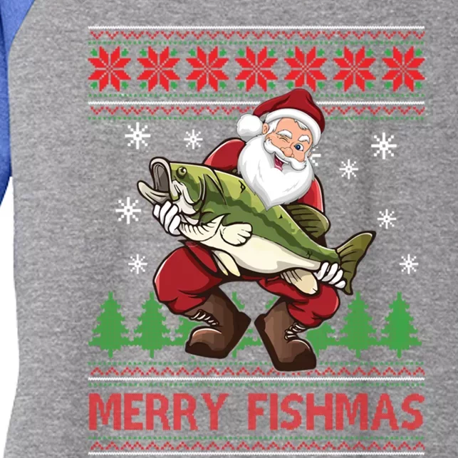 Fishing Christmas Merry Fishmas Sweater Santa Claus Fishing Cute Gift Women's Tri-Blend 3/4-Sleeve Raglan Shirt