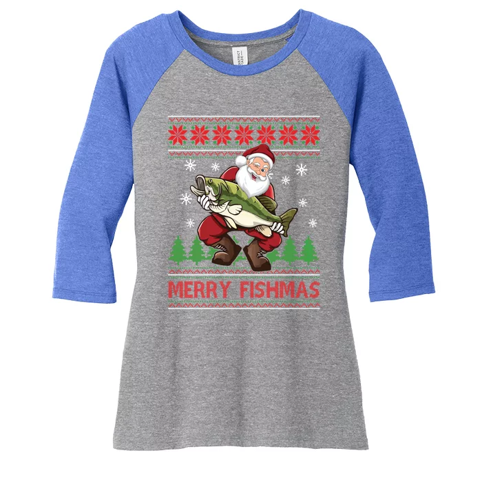 Fishing Christmas Merry Fishmas Sweater Santa Claus Fishing Cute Gift Women's Tri-Blend 3/4-Sleeve Raglan Shirt