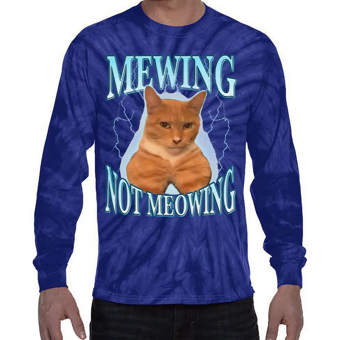 Funny Cat Meme Mewing Looksmax Meowing Cat Trend Tie-Dye Long Sleeve Shirt