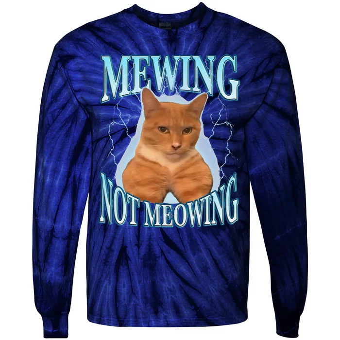 Funny Cat Meme Mewing Looksmax Meowing Cat Trend Tie-Dye Long Sleeve Shirt