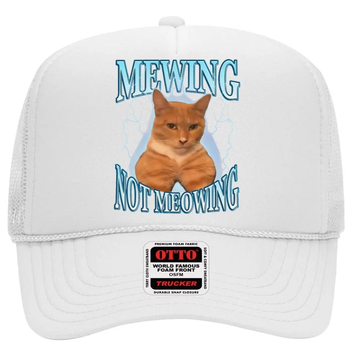 Funny Cat Meme Mewing Looksmax Meowing Cat Trend High Crown Mesh Trucker Hat