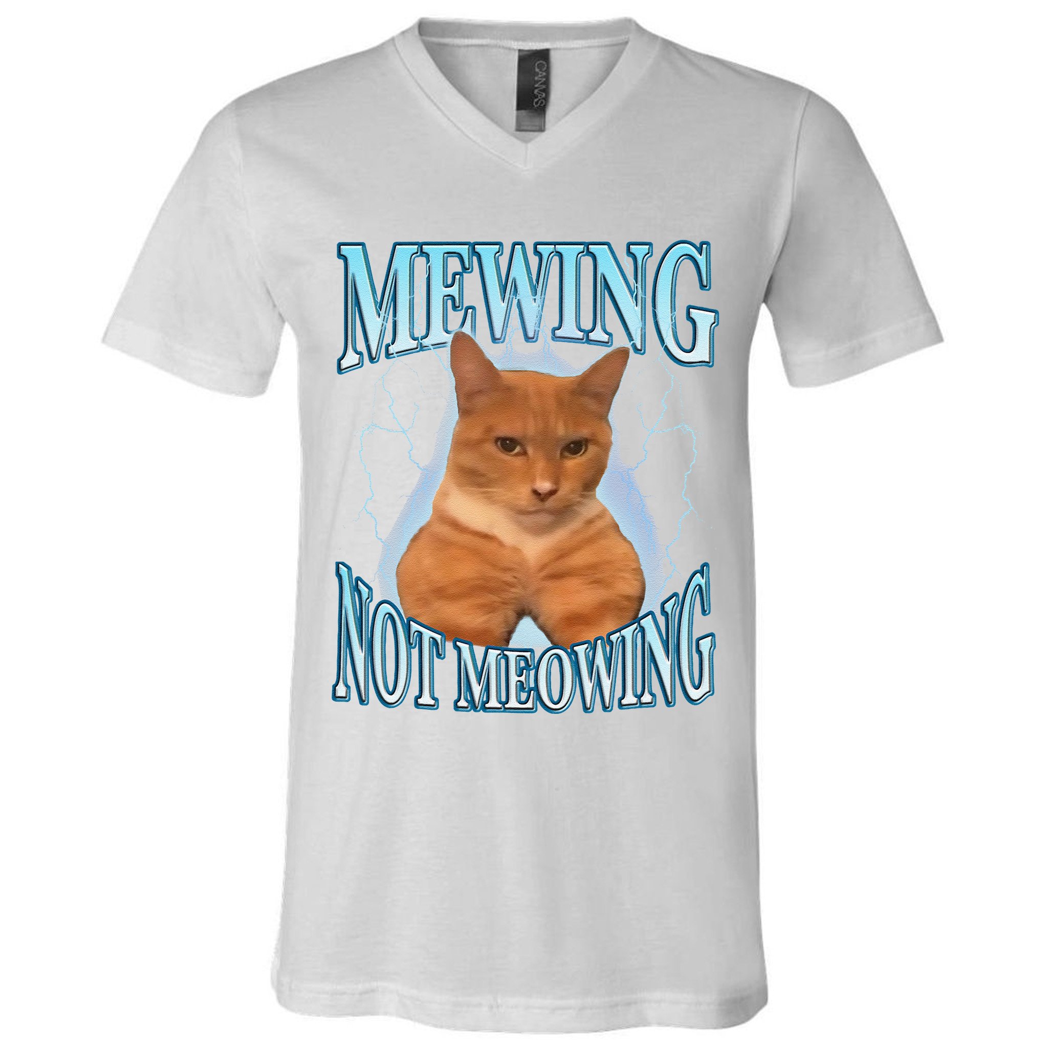 Funny Cat Meme Mewing Looksmax Meowing Cat Trend V-Neck T-Shirt ...