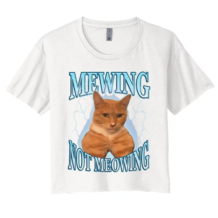 Funny Cat Meme Mewing Looksmax Meowing Cat Trend Women's Crop Top Tee