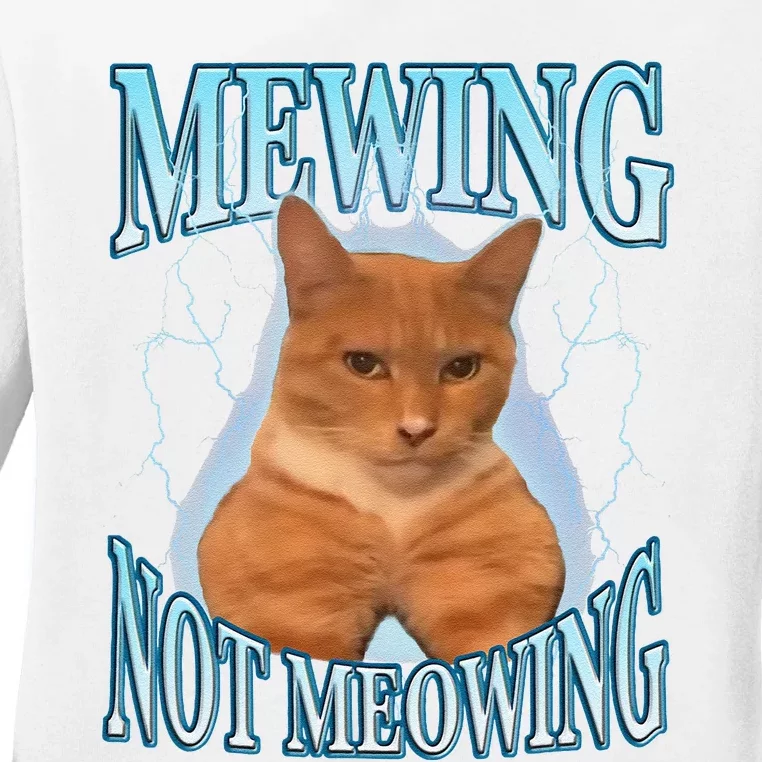 Funny Cat Meme Mewing Looksmax Meowing Cat Trend Ladies Long Sleeve Shirt