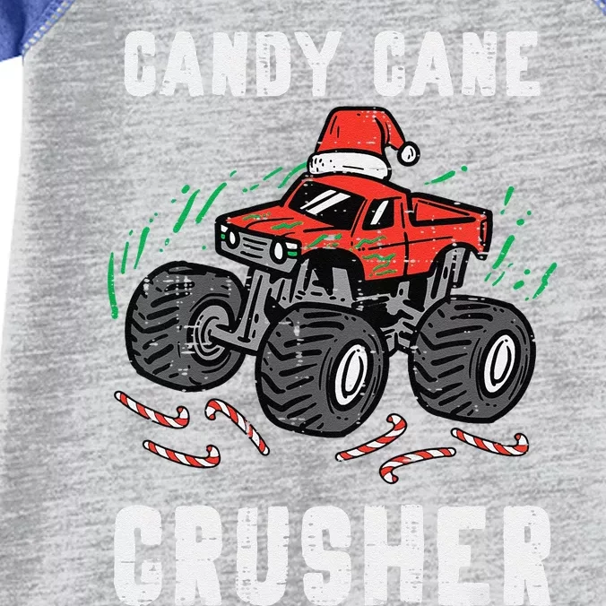 Funny Christmas Monster Truck Candy Cane Crusher Xmas Infant Baby Jersey Bodysuit