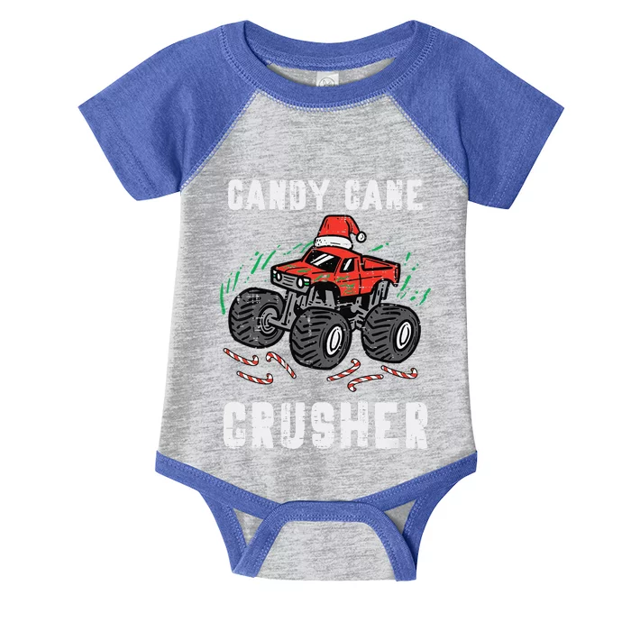 Funny Christmas Monster Truck Candy Cane Crusher Xmas Infant Baby Jersey Bodysuit