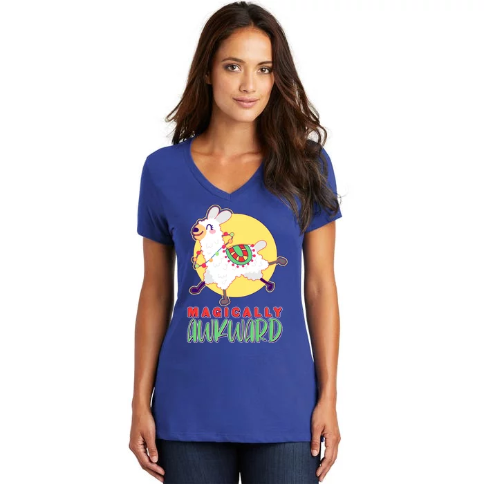 Funny Cute Magically Awkward Llama Alpaca Women's V-Neck T-Shirt