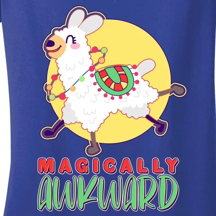 Funny Cute Magically Awkward Llama Alpaca Women's V-Neck T-Shirt