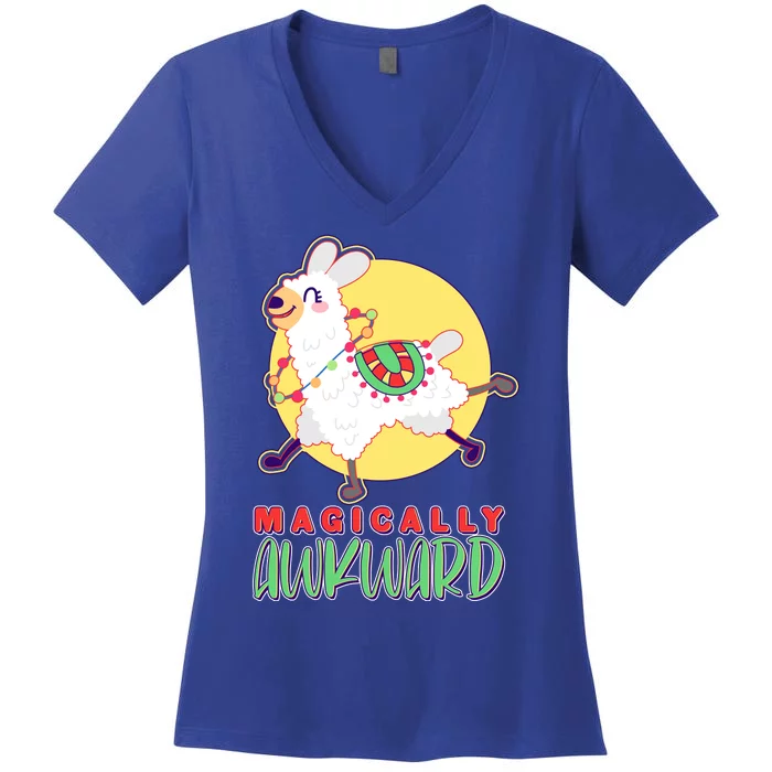 Funny Cute Magically Awkward Llama Alpaca Women's V-Neck T-Shirt