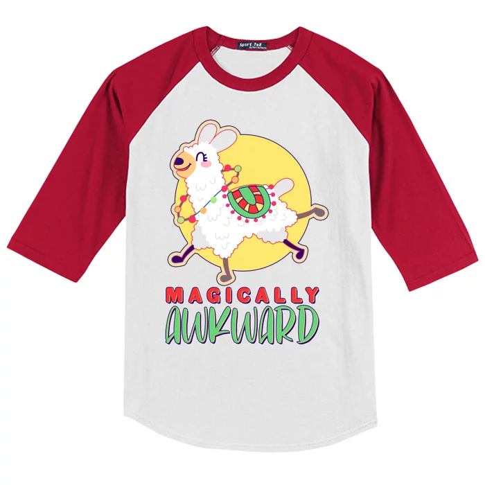 Funny Cute Magically Awkward Llama Alpaca Kids Colorblock Raglan Jersey