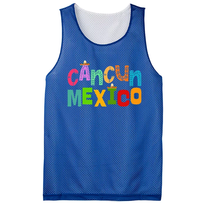 Funny Cancun Mexico Sombrero Colorful Typography Mesh Reversible Basketball Jersey Tank