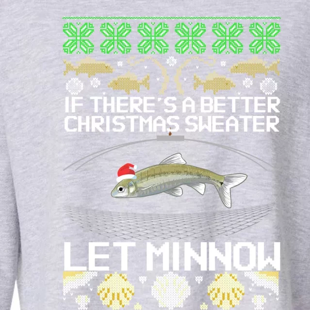 Funny Christmas Minnow Bait Fish Trap Angler Fishing Cropped Pullover Crew