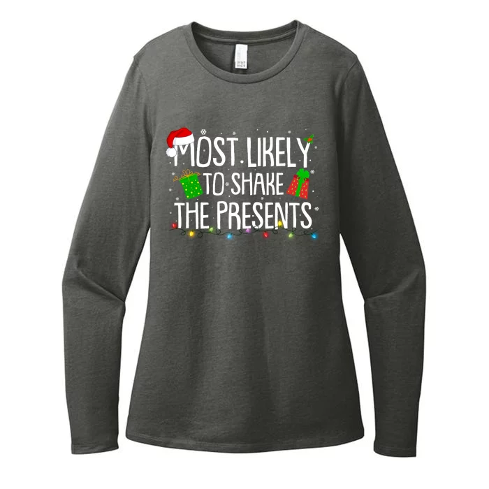 Funny Christmas Most Likely To Shake The Presents Womens CVC Long Sleeve Shirt