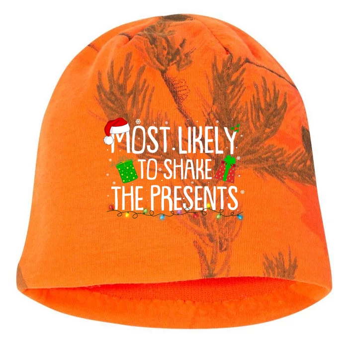 Funny Christmas Most Likely To Shake The Presents Kati - Camo Knit Beanie