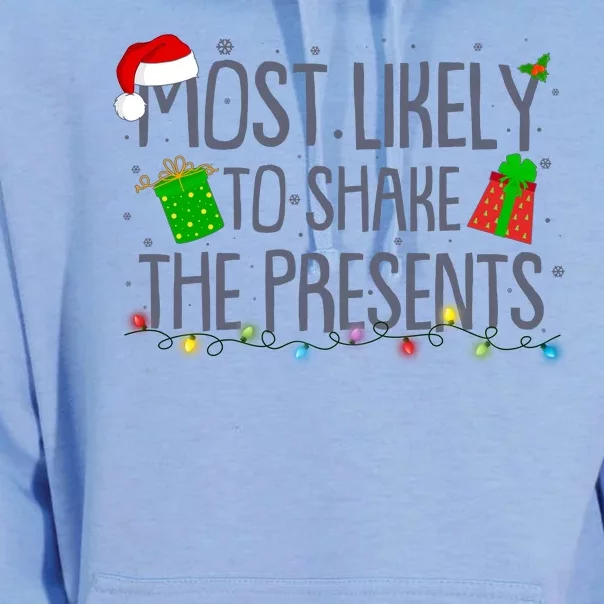 Funny Christmas Most Likely To Shake The Presents Unisex Surf Hoodie