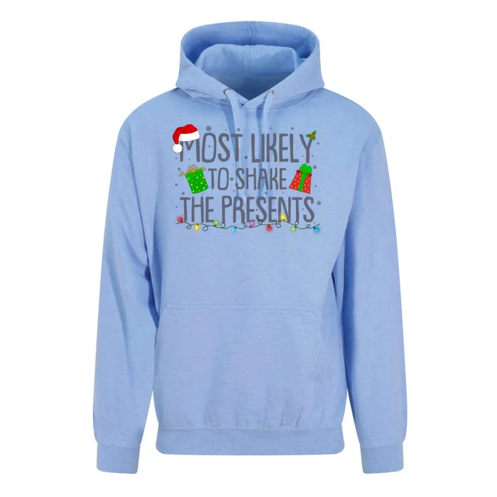 Funny Christmas Most Likely To Shake The Presents Unisex Surf Hoodie