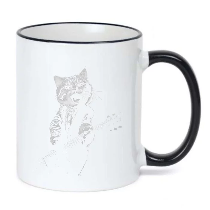 Funny cat musician  music cat playing guitar Black Color Changing Mug