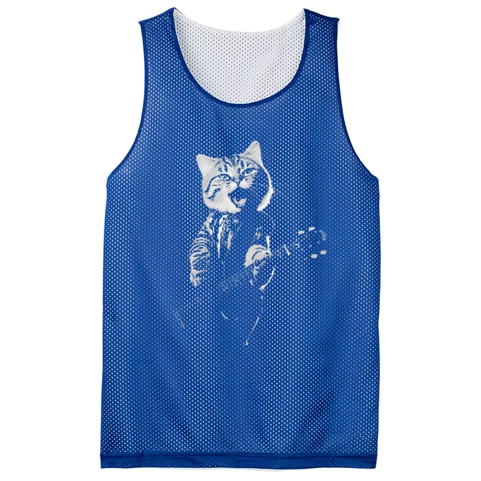 Funny cat musician  music cat playing guitar Mesh Reversible Basketball Jersey Tank