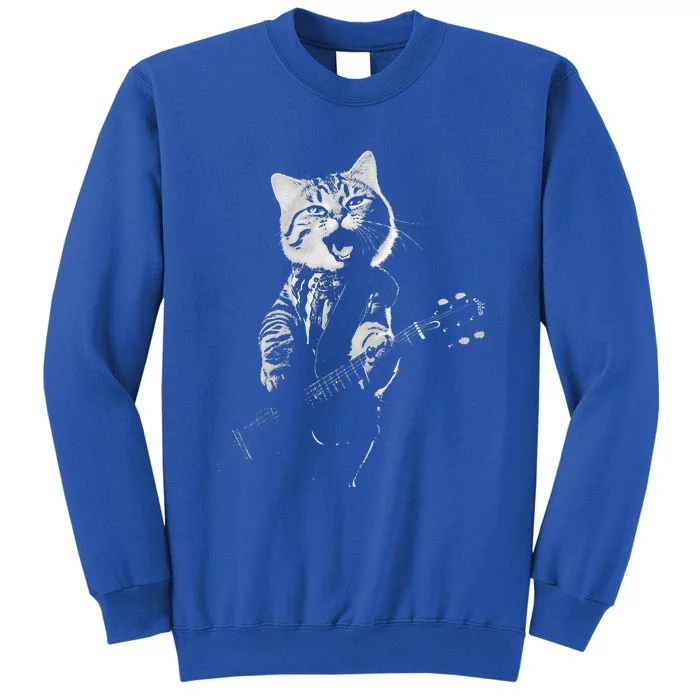 Funny cat musician  music cat playing guitar Tall Sweatshirt