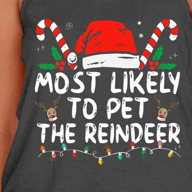 Funny Christmas Most Likely To Pet The Reindeer Women's Knotted Racerback Tank