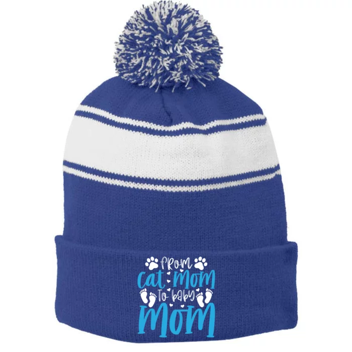 From Cat Mom To Mom Cat Mama Pregnancy Mama Gift Stripe Pom Pom Beanie