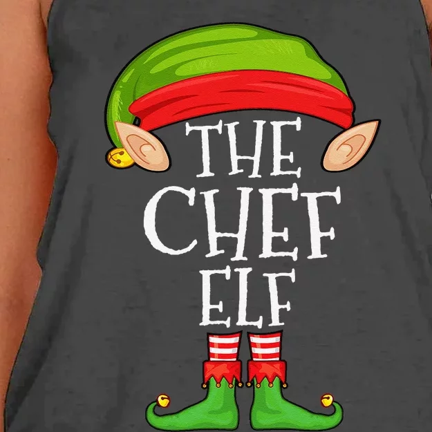 Funny Christmas Matching Family Elf Pajama The Chef Elf Women's Knotted Racerback Tank