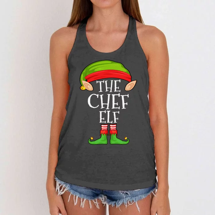 Funny Christmas Matching Family Elf Pajama The Chef Elf Women's Knotted Racerback Tank