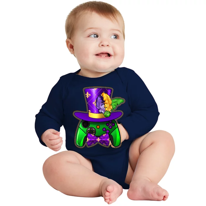 Funny Cool Mardi Gras Video Game Controller Gamer Baby Long Sleeve Bodysuit