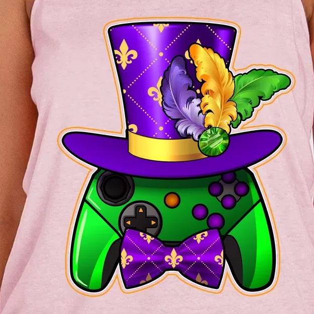 Funny Cool Mardi Gras Video Game Controller Gamer Women's Knotted Racerback Tank