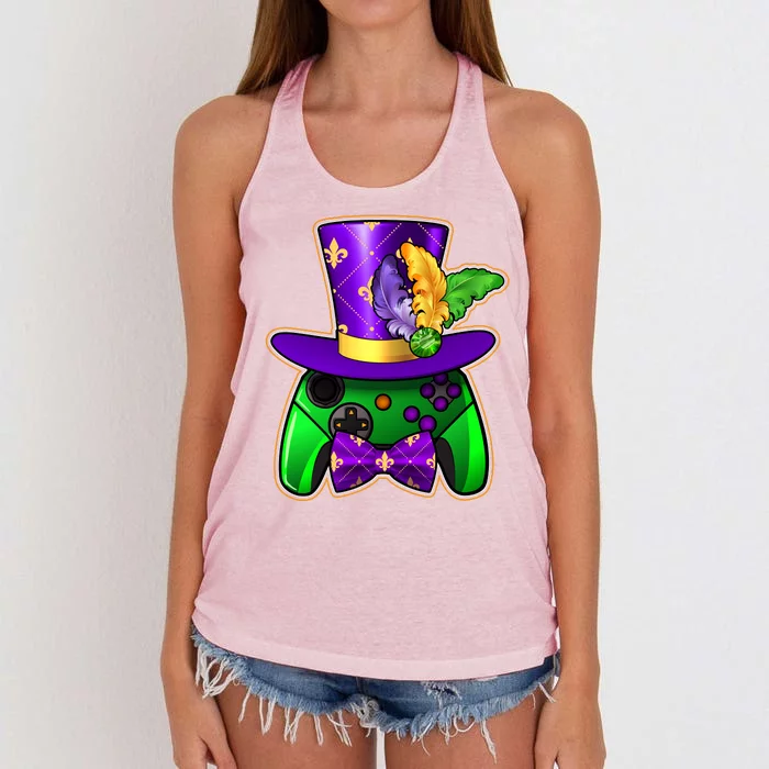 Funny Cool Mardi Gras Video Game Controller Gamer Women's Knotted Racerback Tank