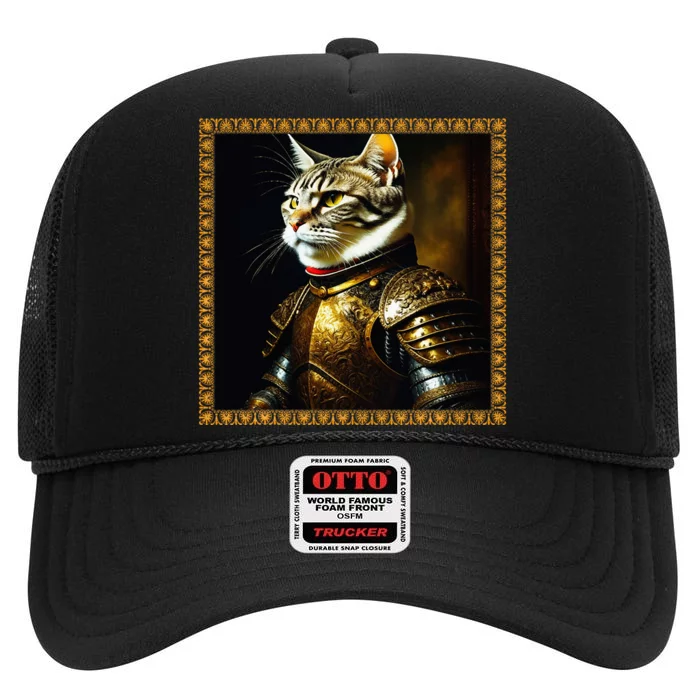 Funny Cat Medieval Portrait Renaissance Oil Painting Pet High Crown Mesh Trucker Hat