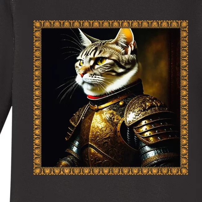 Funny Cat Medieval Portrait Renaissance Oil Painting Pet Baby Long Sleeve Bodysuit