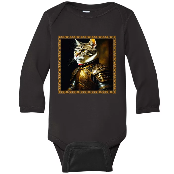 Funny Cat Medieval Portrait Renaissance Oil Painting Pet Baby Long Sleeve Bodysuit