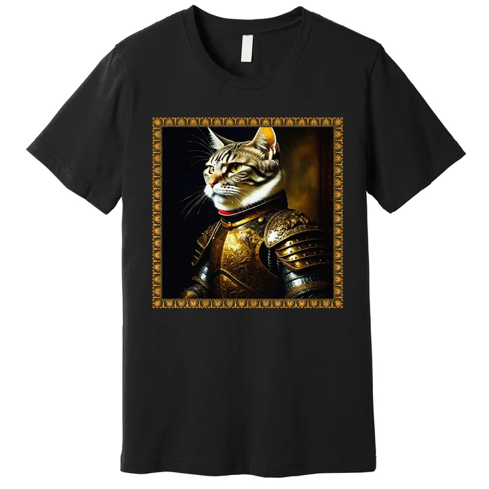 Funny Cat Medieval Portrait Renaissance Oil Painting Pet Premium T-Shirt